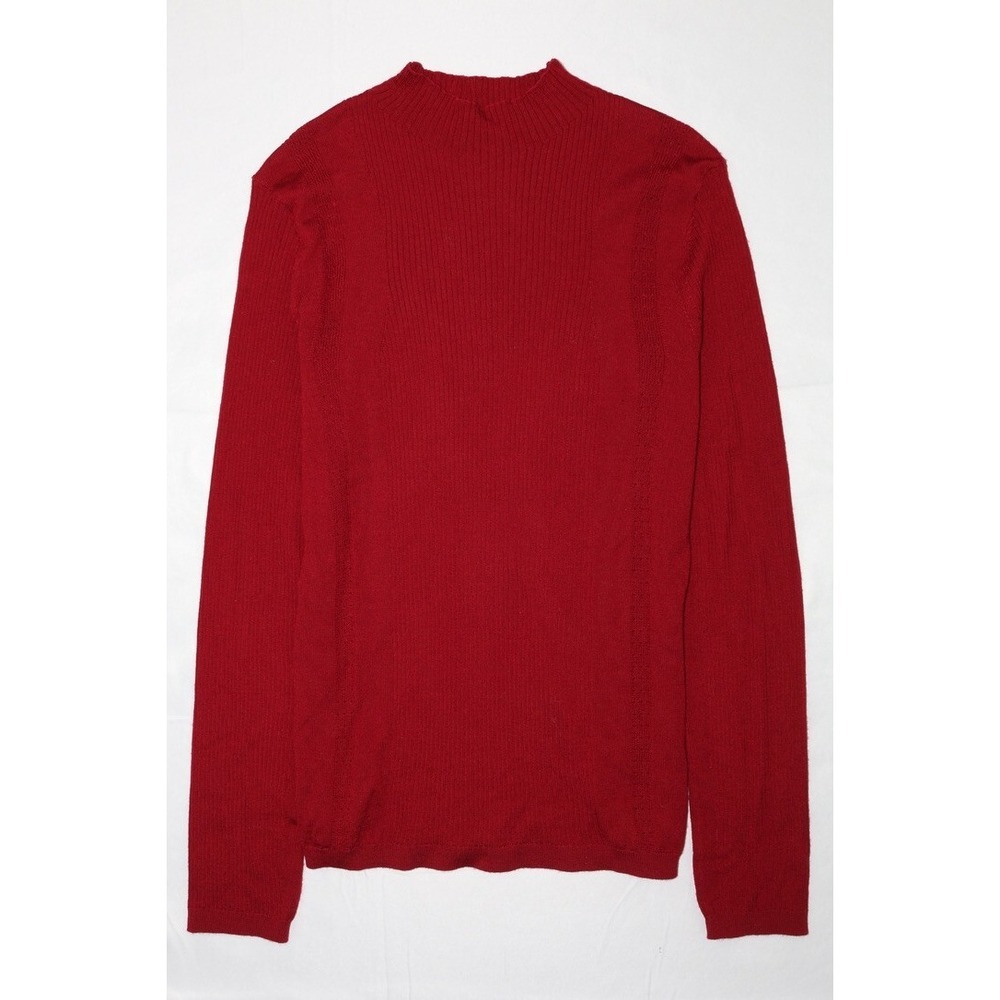 Elie Tahari Raspberry Mock Neck Ribbed Sweater Top Merino Wool Sz S - Picture 2 of 12